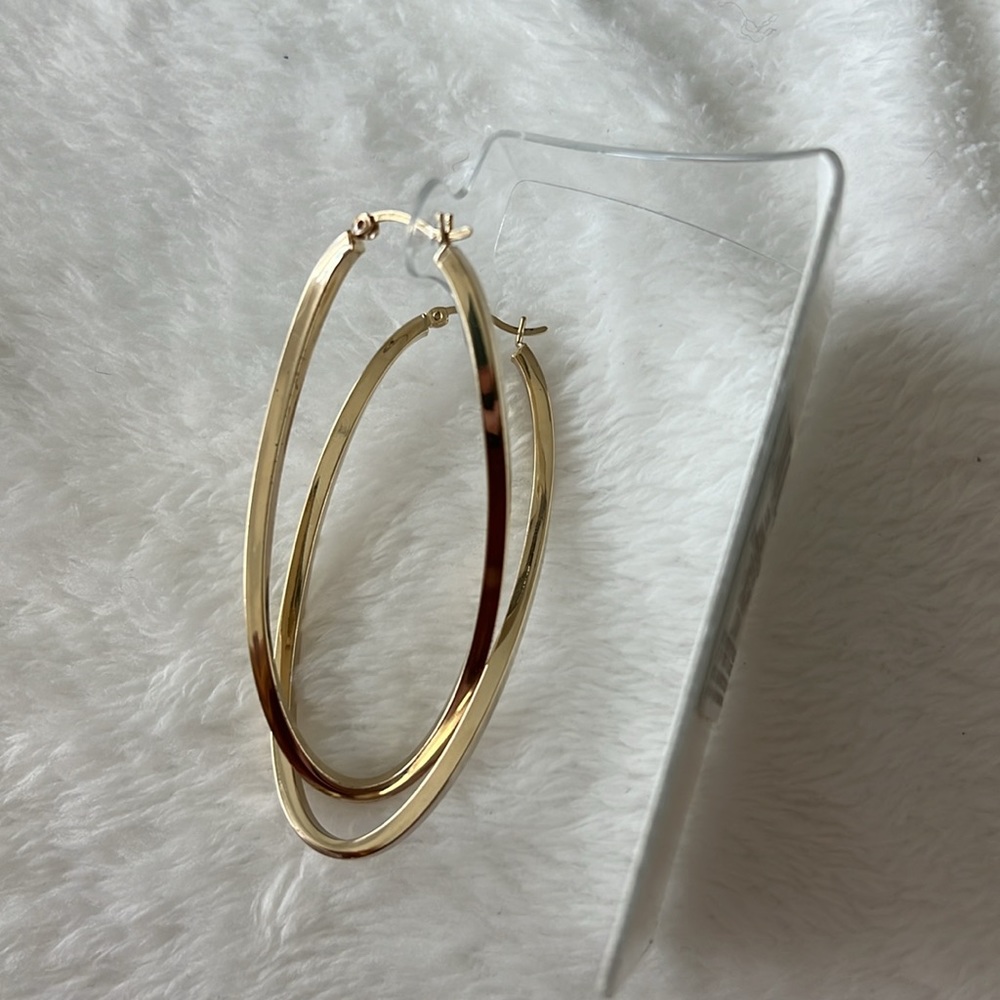 Gold plated dangle hoop earrings